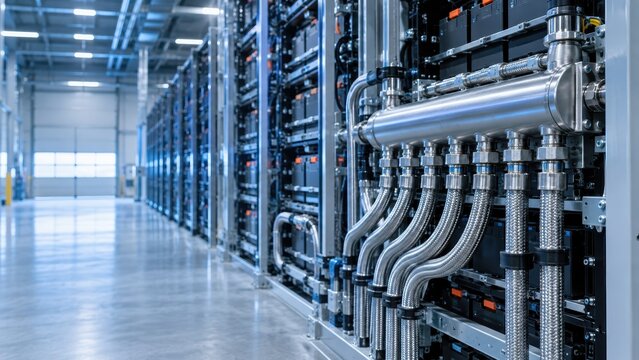 Hybrid Energy Grid system with cooling pipes in a large industrial facility