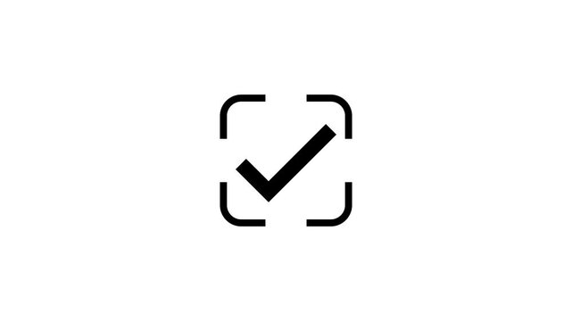 Animated black check mark icon. right check mark icon white background.4K video