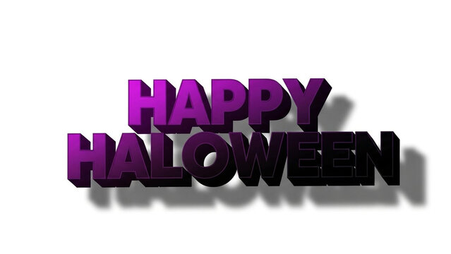 Purple 3D Happy Halloween text isolated on a transparent background for seasonal graphic design