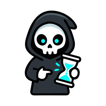 Pixel Art Grim Reaper Holding Hourglass With Blue Glowing Sand