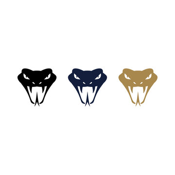 Viper Snake Head Mascot Logo Set in Black Blue and Gold Colors.