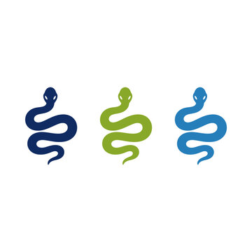 Minimalist snake icons in blue and green colors isolated on white background.