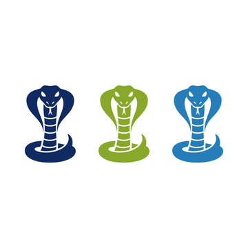 Stylized cobra snake icons in blue and green colors isolated on white background.