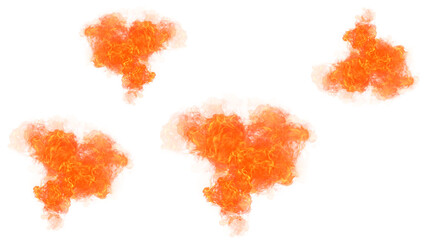 Set of four burning fire explosions and fiery bursts isolated on transparent background © Abdul