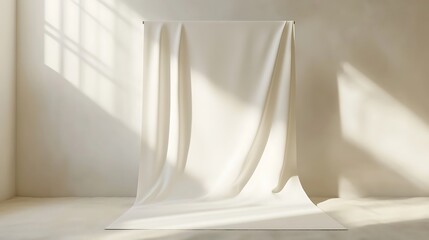 Fototapeta premium White cloth draped against a wall in a room, light cast from a window