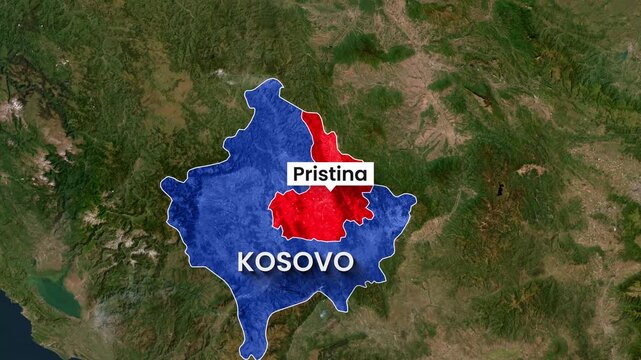 Kosovo map animation showing pristina region highlighting territorial borders