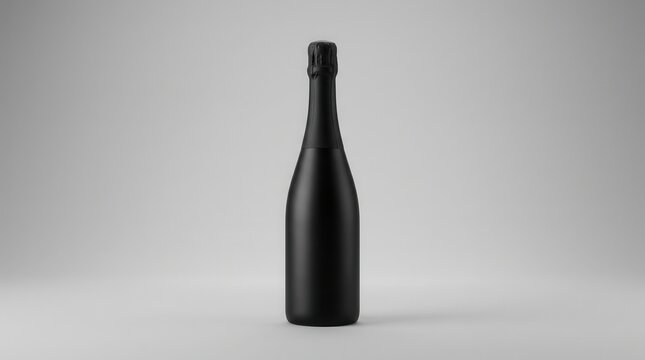 Blank matte black champagne bottle mockup on a neutral light gray background.