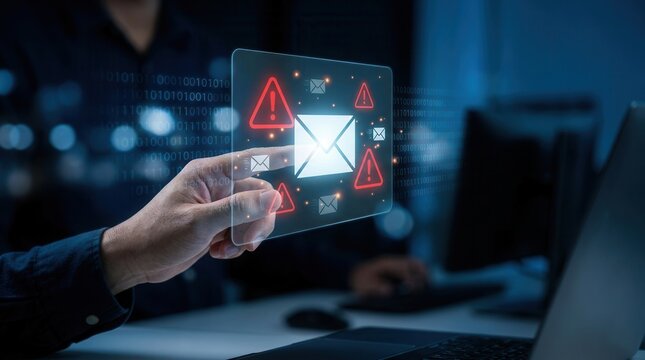 Cybersecurity warning concept for unsafe email communication and phishing attack risk.