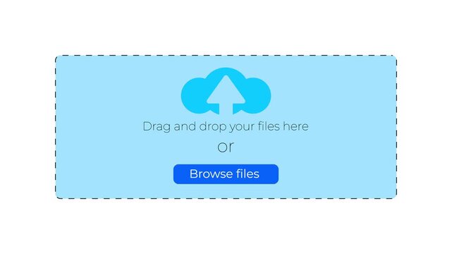 cloud file upload animation with rotating dashed border and glowing browse files button for drag and drop ui design.