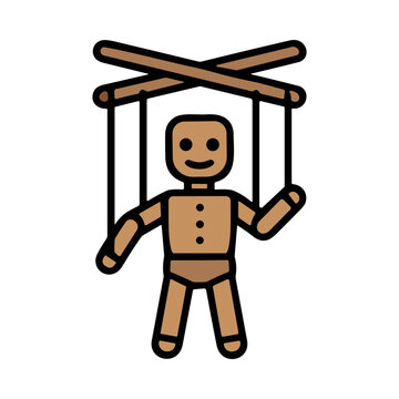 Pixel Art Wooden Puppet Controlled by Strings on a Wooden Stage