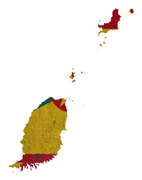 Grenada map with national flag texture and grunge wall effect
