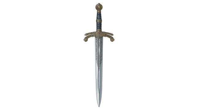 A detailed medieval knight sword isolated on a white background.