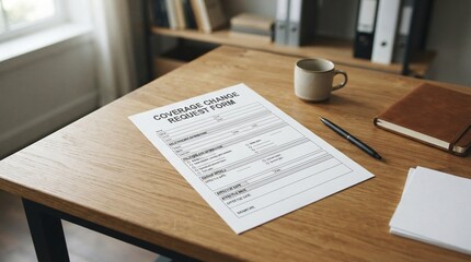 Obraz premium Insurance coverage change request form on desk, insurance coverage review concept