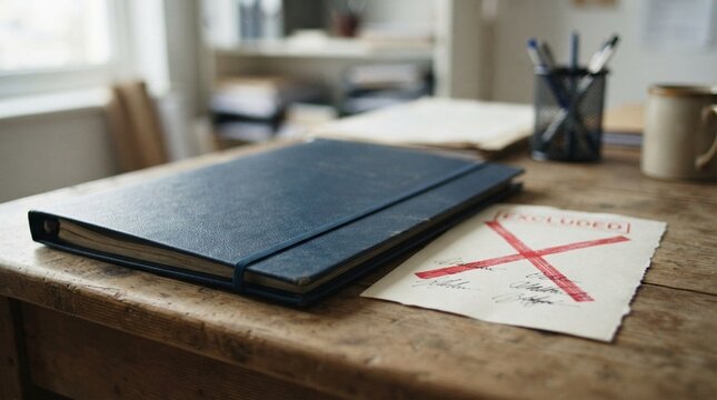 Insurance coverage exclusion note beside a review folder, insurance policy exclusions and terms concept