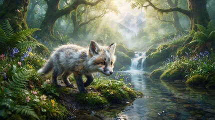 Obraz premium A rare little fox life in the hidden forest