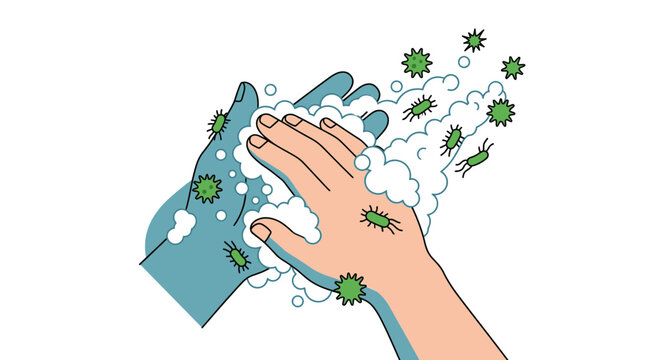 Illustration of hands being washed to remove germs and bacteria