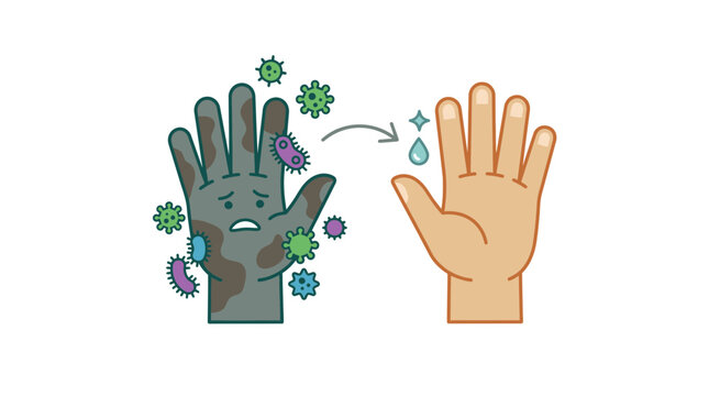 Clean Versus Dirty Hand Hygiene Illustration