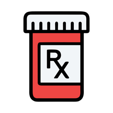 Red Prescription Pill Bottle with White Cap and RX Symbol on Label