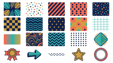 Obraz premium Collection of colorful abstract geometric patterns and icons for design projects