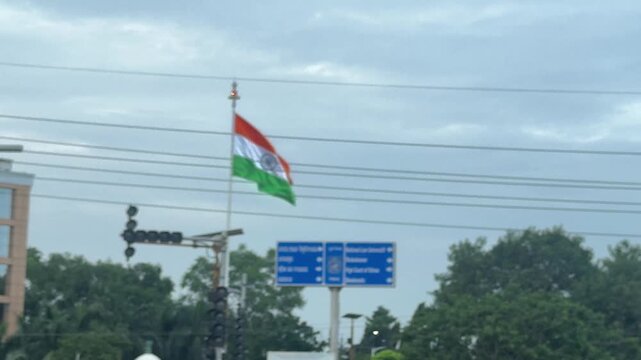 Traffic Crossing with Indian Flag in Cuttack, Odisha

