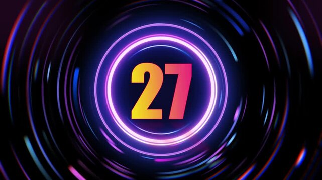 Glowing neon number 27 animation with vibrant colors and dynamic circular motion effects