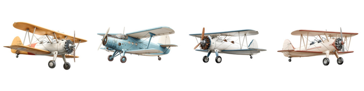 Vintage Biplane Airplane Collection - Isolated on White