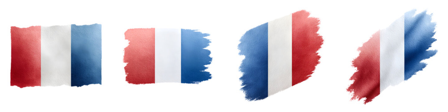 French Flag Brush Stroke Collection - Isolated on White