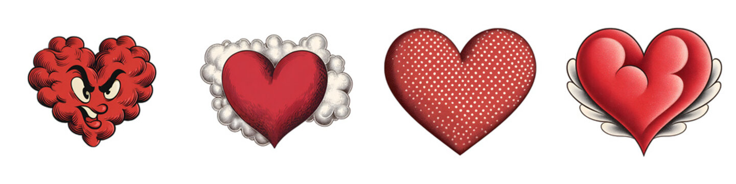 Cartoon Hearts: Vector Illustration Set on White Background
