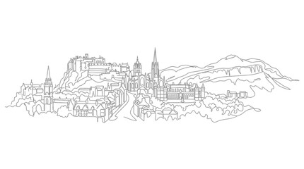 Obraz premium Minimalist Continuous Line Drawing of a Historic Cityscape