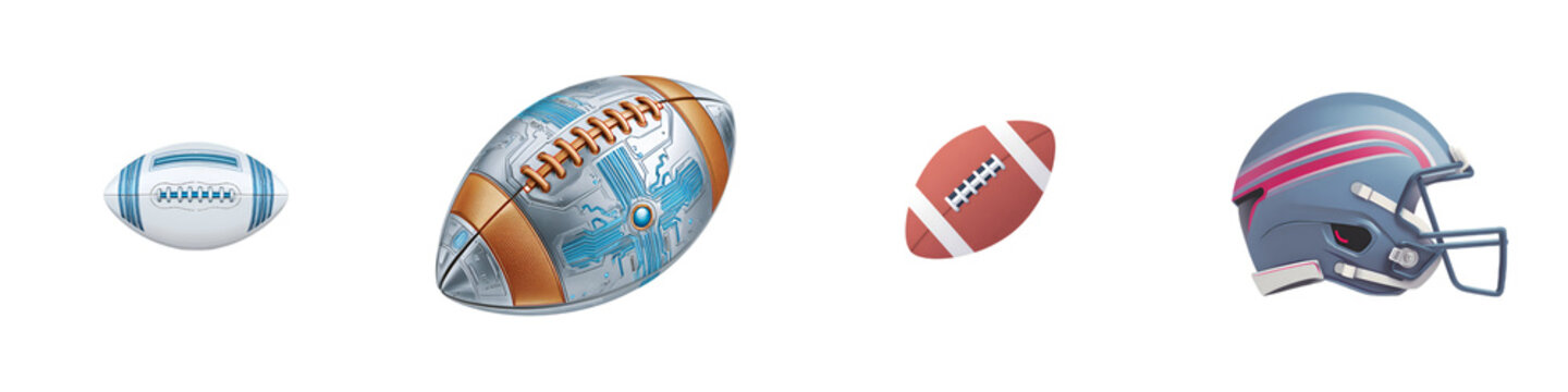 American Football Equipment: Balls and Helmet Vector Illustration Set