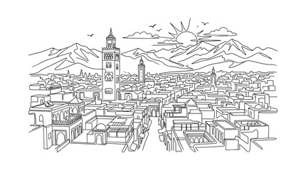 Obraz premium Hand Drawn Outline Illustration of an Ancient Oriental Cityscape
