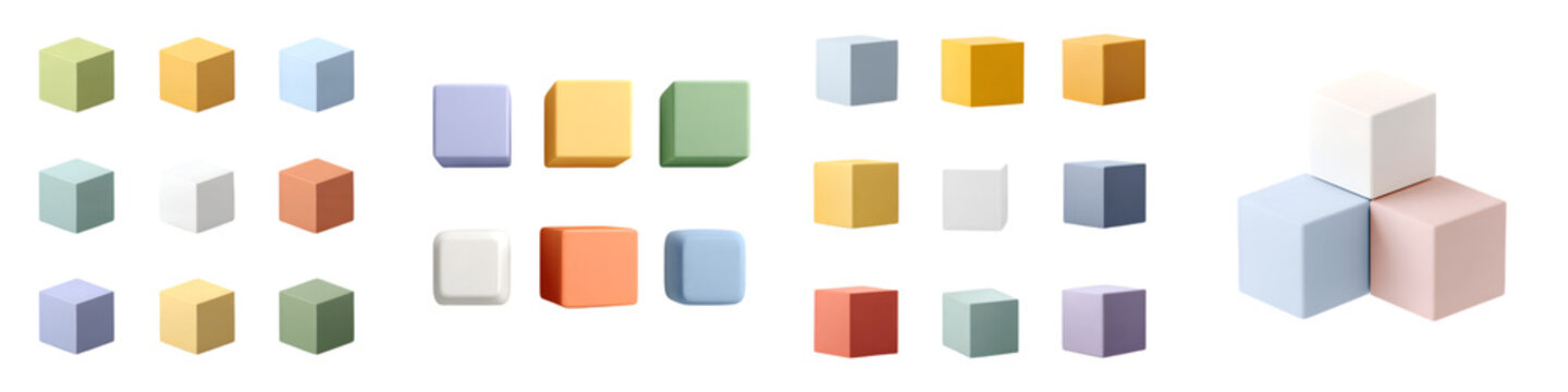 Pastel Cubes: Stacked Wooden Blocks in Soft Colors Isolated on White