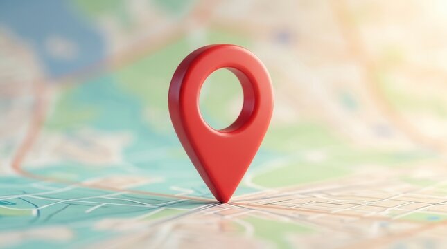 Modern red location pin placed on a detailed map for navigation.