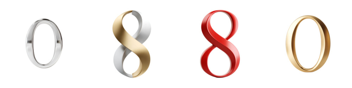 Infinity Symbol Rings: Elegant Gold, Silver, and Red Designs on White