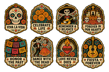 Naklejka premium Day of the Dead Vintage Sticker Set and Mexican Folk Art Patches