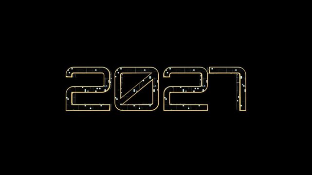 Glowing golden numbers displaying twenty twenty one in a smooth rotating digital animation for modern video motion graphics