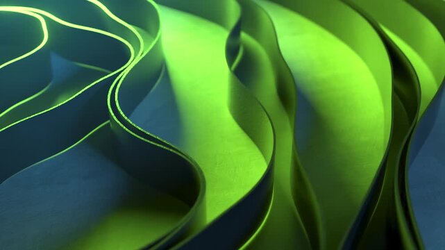 Green layered flowing wave abstract background with deep curves