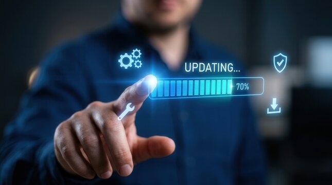 Software application upgrade and technology concept with an updating progress bar.