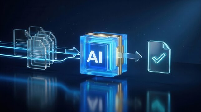 Artificial intelligence processes raw data to create validated digital documents for efficient information management.
