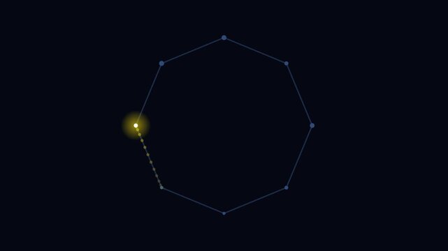 Abstract Glowing Point Moving Along Octagon Shape on Dark Background