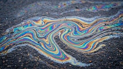 Obraz premium Colorful Oil Slick Pattern on Asphalt Road Surface
