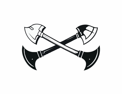 Black and white Crossed Battle Axes Image vector isolated on white background.