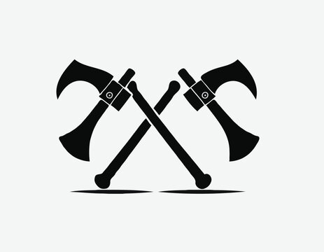 Black and white Crossed Battle Axes Image vector isolated on white background.