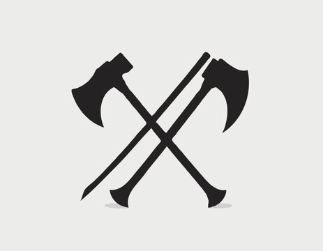 Black and white Crossed Battle Axes Image vector isolated on white background.