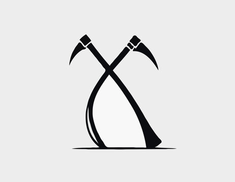 Crossed Battle Axes image vector. black and white Crossed Battle Axes isolated on white background.