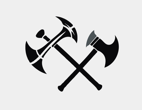 Crossed Battle Axes image vector. black and white Crossed Battle Axes isolated on white background.