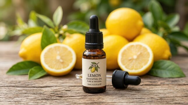 Fresh Lemon Essential Oil Product Photography Display