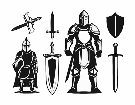 Knight Warrior Medieval image vector. Black and white Knight Warrior Medieval image vector on white background.