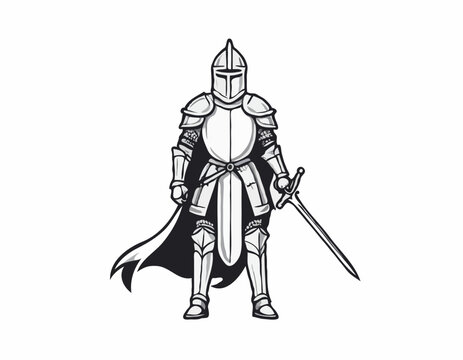 Knight Warrior Medieval image vector. Black and white Knight Warrior Medieval image vector on white background.