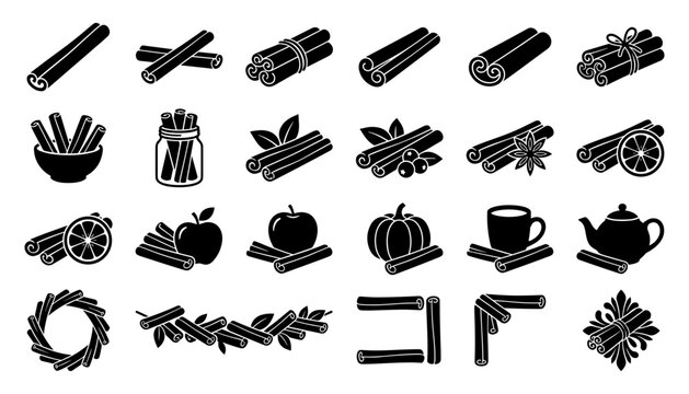 Cinnamon Sticks and Spices Set, Culinary Ingredients Illustration